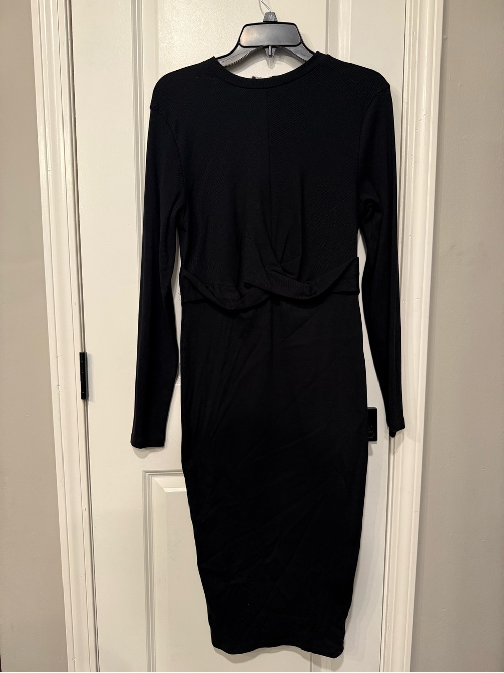 Classic Black Long-Sleeve Twist-Front Midi/ Maxi Dress